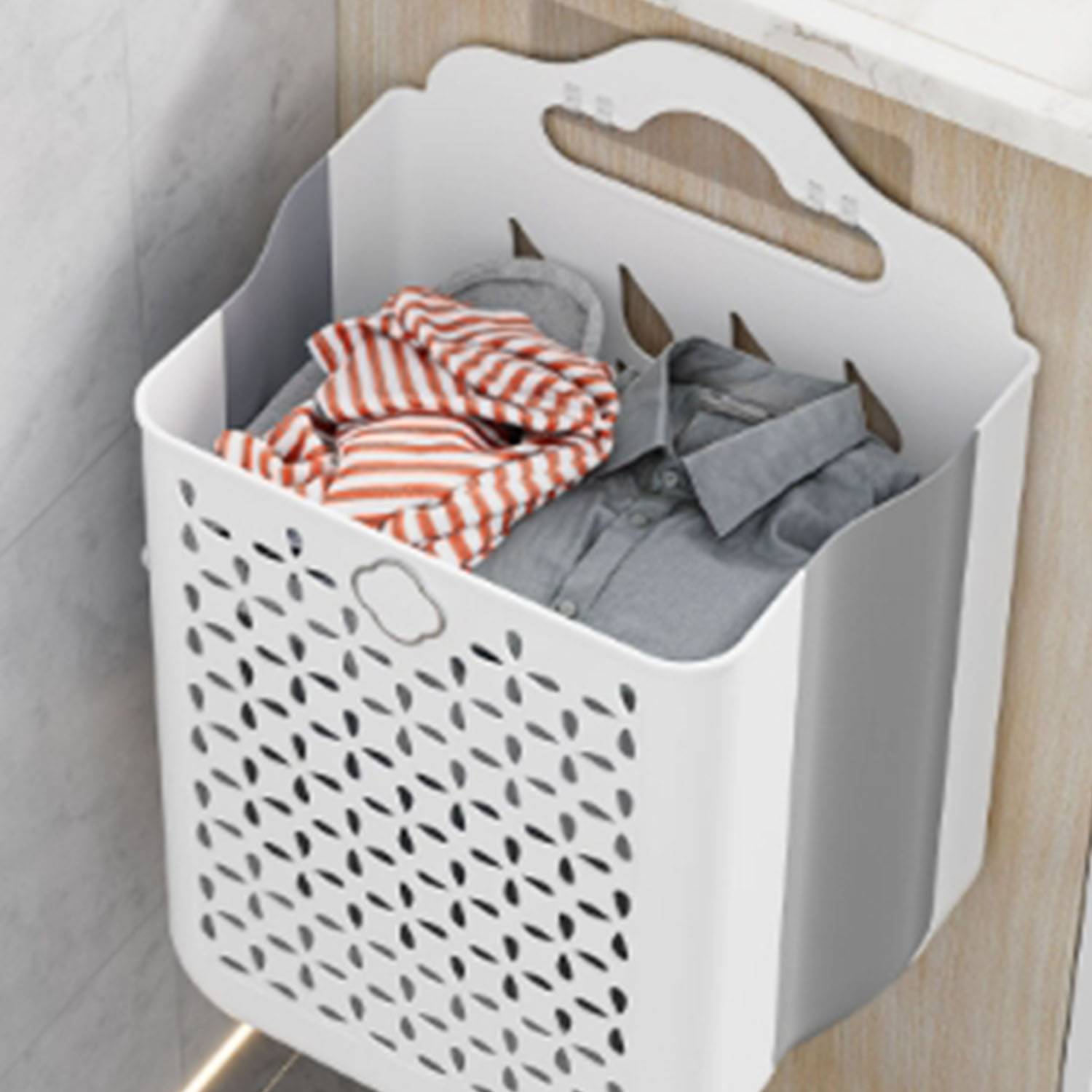 Household wall-mounted foldable dirty clothes storage basket 5