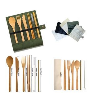 Bamboo Cutlery Set With Cloth Bag 4