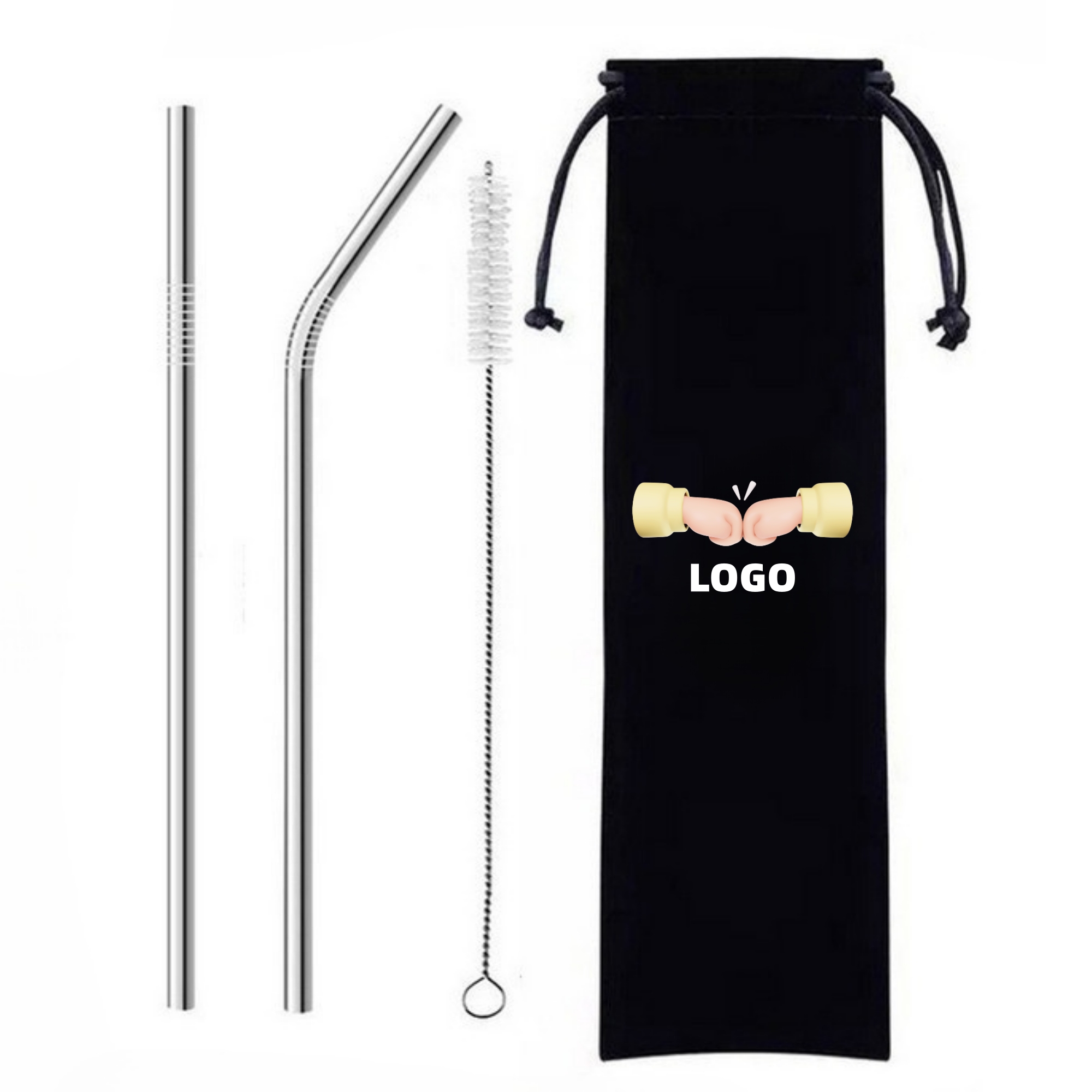 Stainless Steel Reusable Straw Kit With Flannel Bag 3
