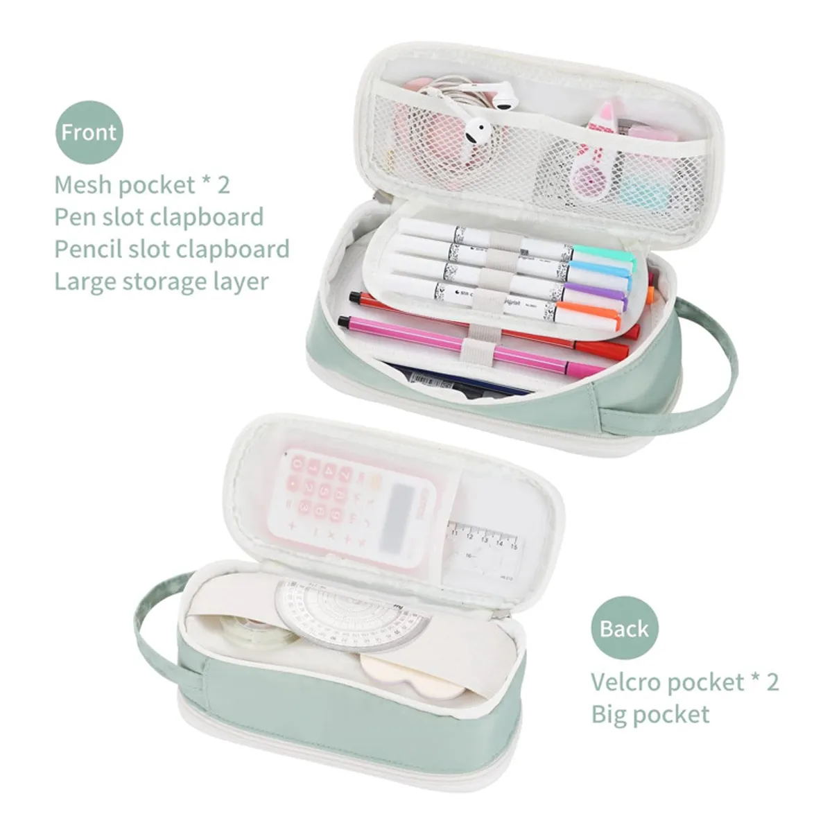 Big Capacity Zipper Pencil Case Aesthetic Pen Bag Pouch 6
