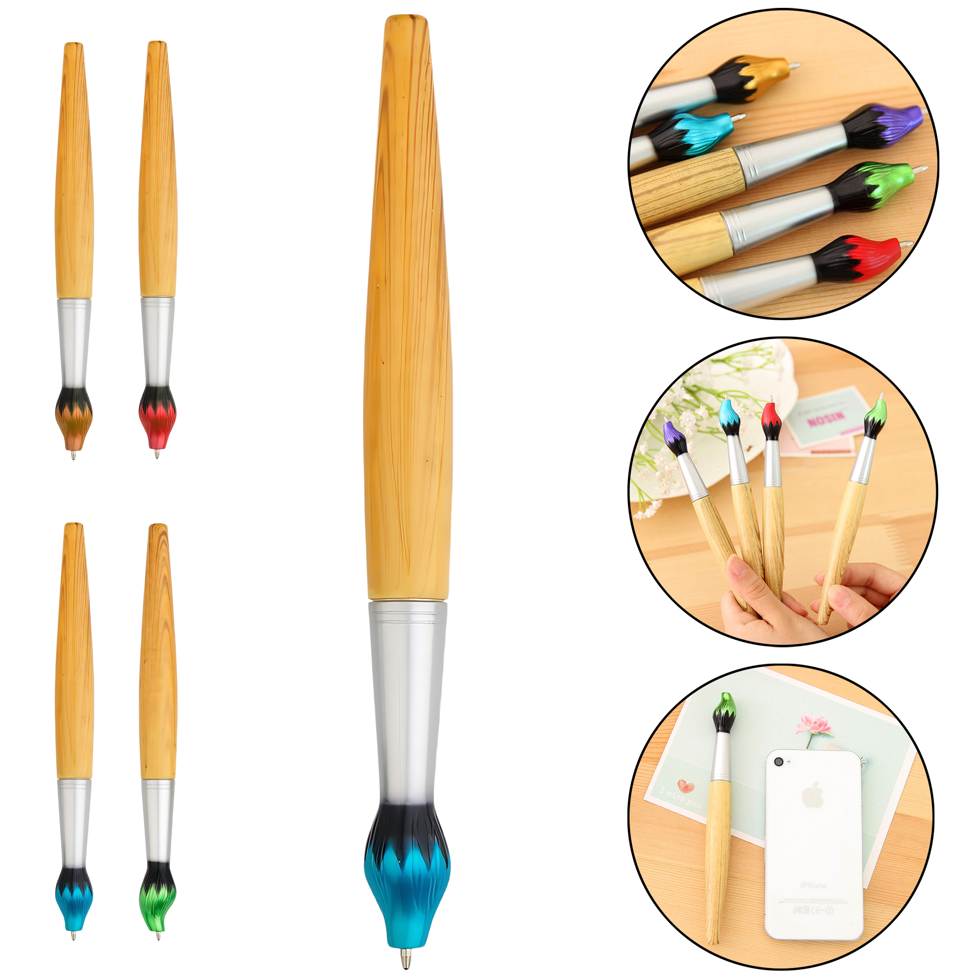 Creative Calligraphy Style Ballpoint Pen with Wood Grain Twist Design - Smooth Writing 5