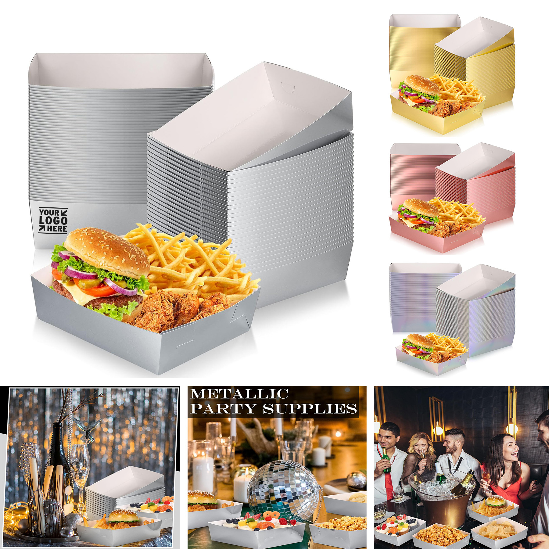 7.8 x 8.6 x 2.3 Inches Paper Food Tray 5 lb Holographic Boat Nacho Plate Disposable Serving Tray 2