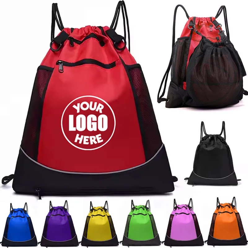 Portable Drawstring Basketball Mesh Backpack Bag 3