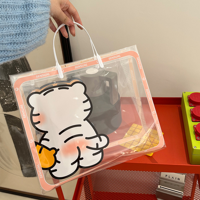 PVC Frosted Clear Tote Bags w/ Clever Tiger Pattern 3