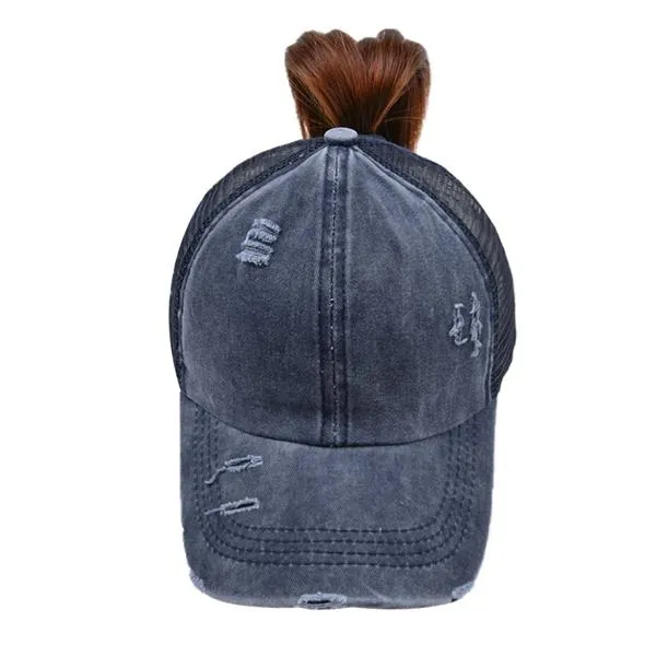 Ponytail Hat Washed Distressed Baseball Dad Cap for Women 1