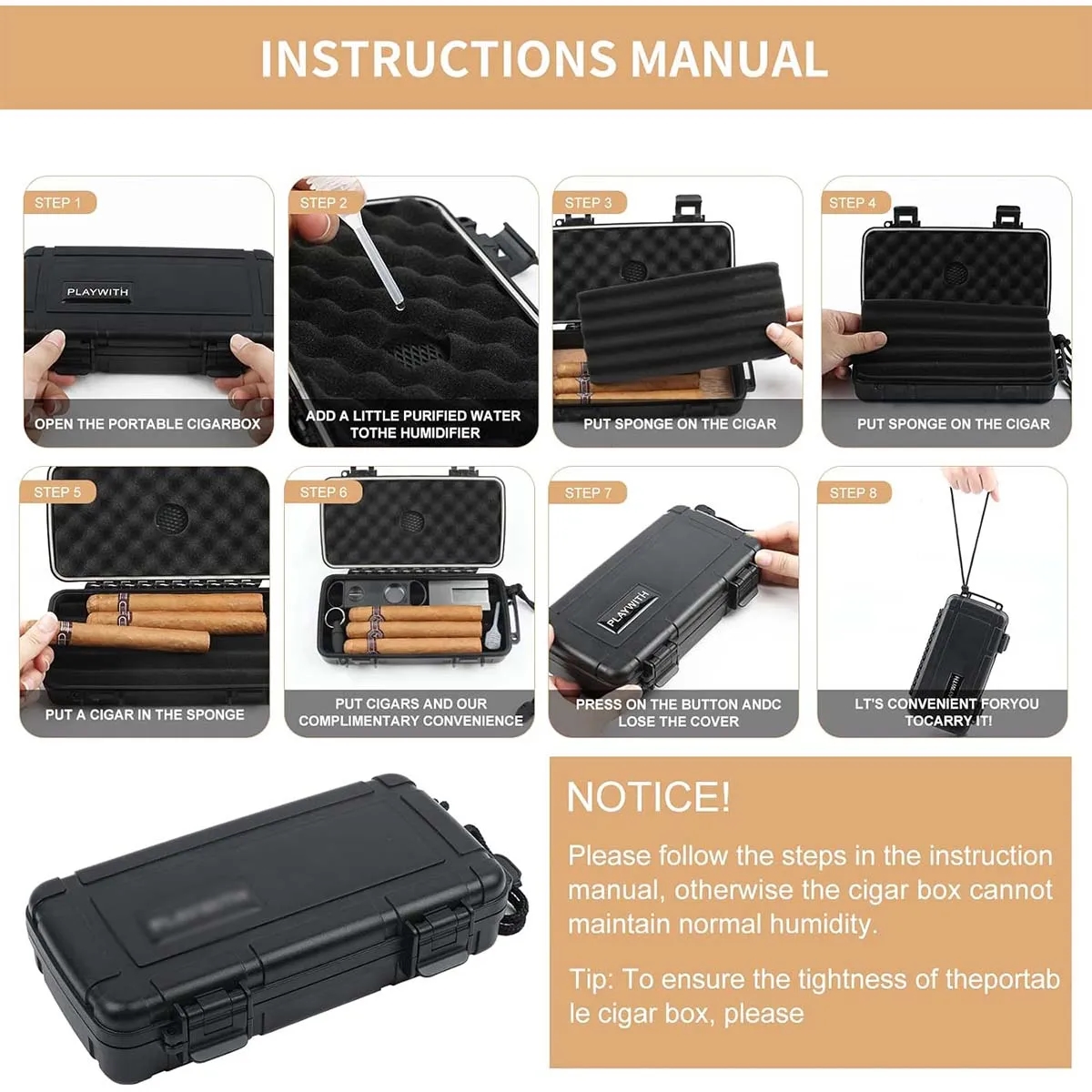 Portable Crushproof Airtight Travel Cigar Humidor Case 4