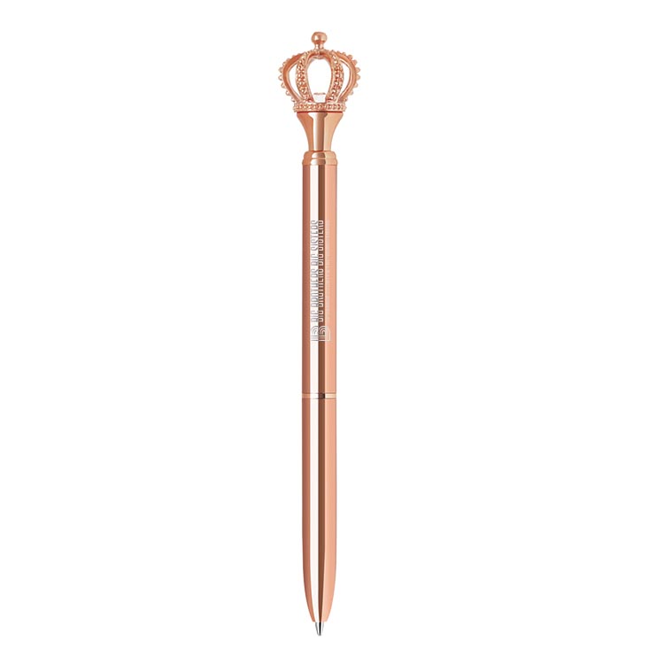 Diamond encrusted crown rose gold twist action metal ballpoint pen 3