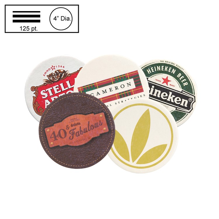 4" Circle Heavy Weight (125 pt) Pulpboard Coaster w/ 4 Color Process Printing (CMYK)