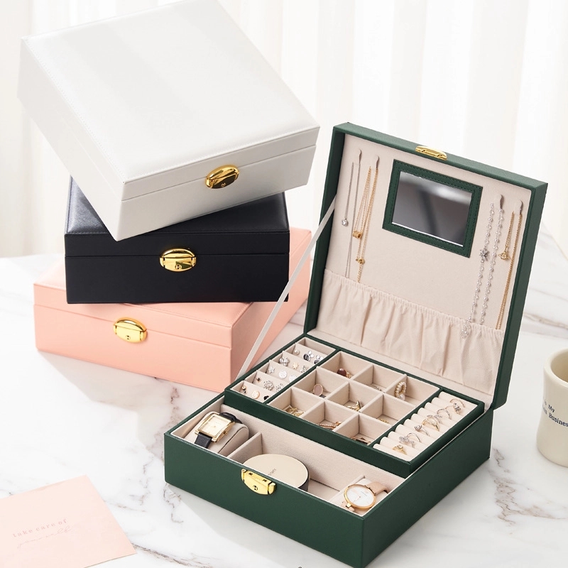 Custom 2-Layer Jewelry Organizer Box with Mirror & Lock 2