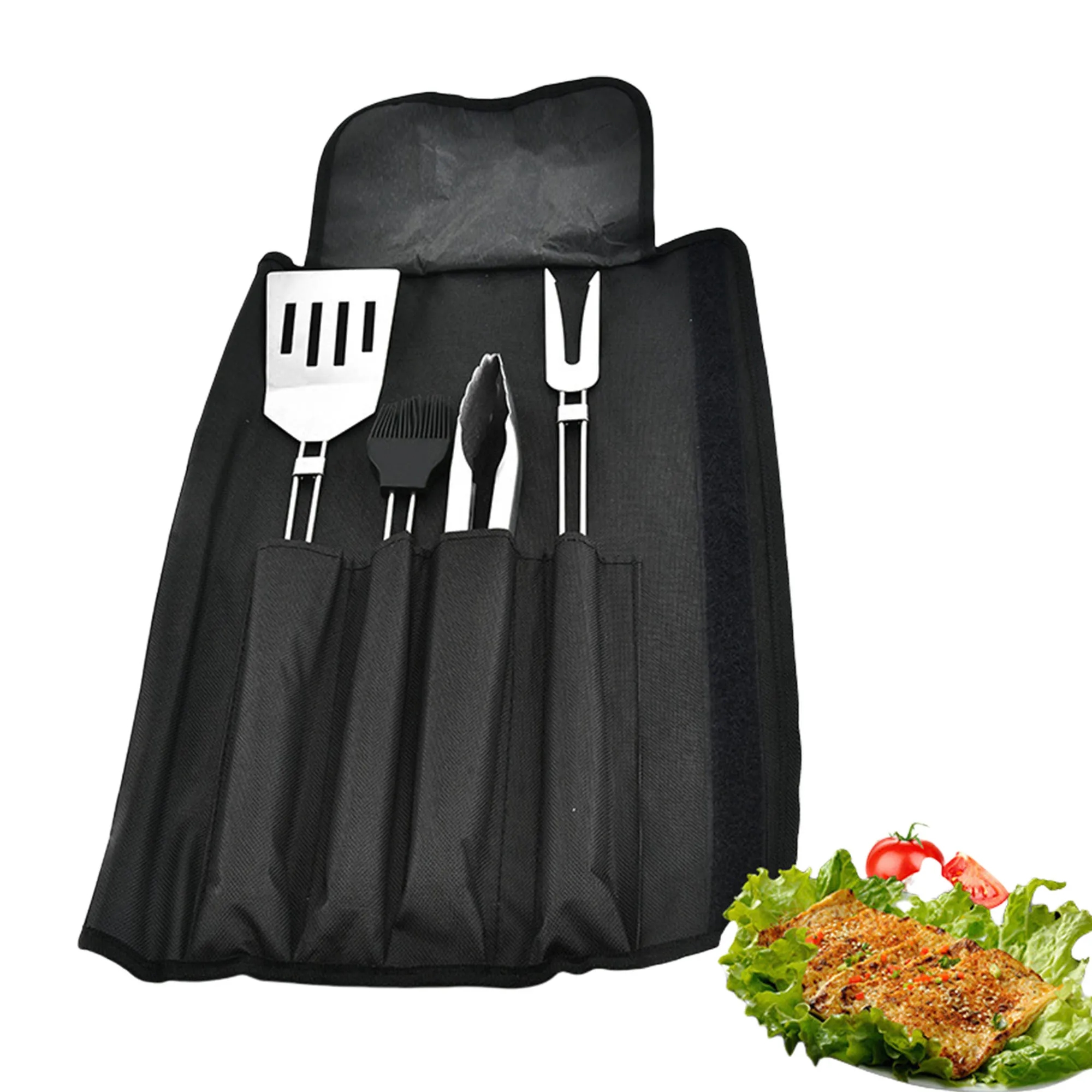 4-Piece BBQ Tool Set with Wrap Bag 4