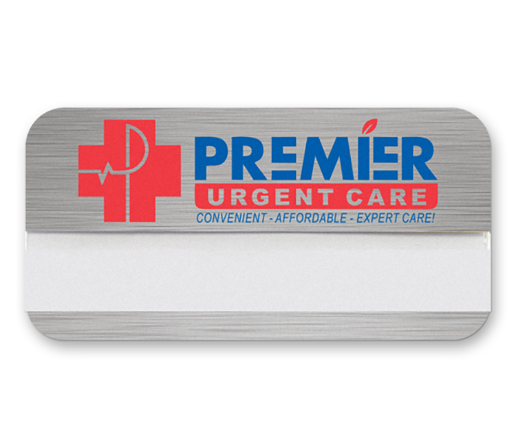 The Orion full color metallic reusable name badge 1.5"x3" 2