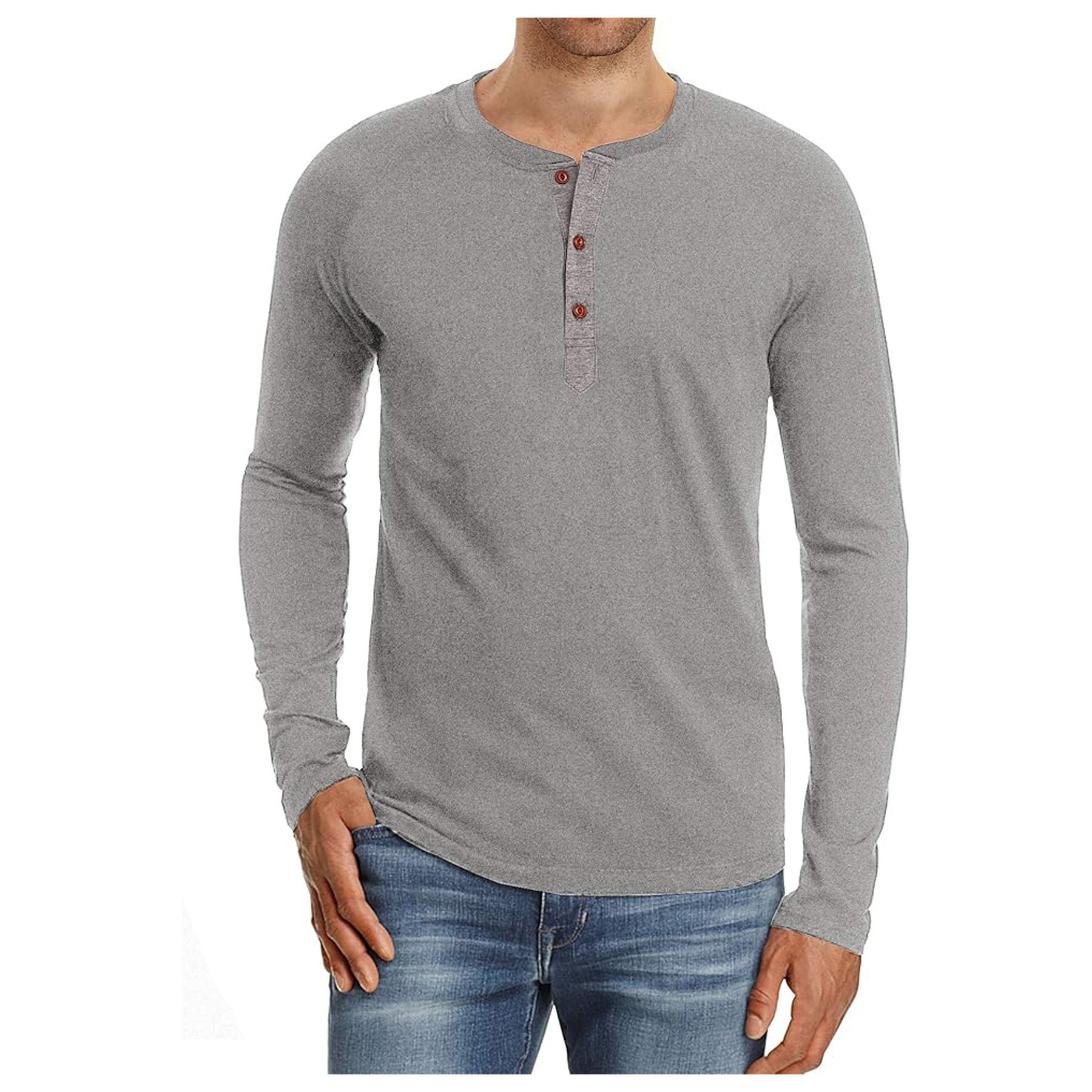 Men's Long Sleeve Henley Cotton T Shirts 14