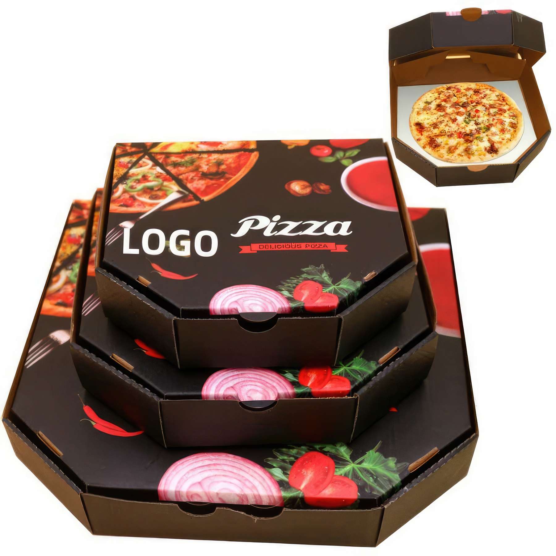 Custom Black Hexagon Pizza Box 2