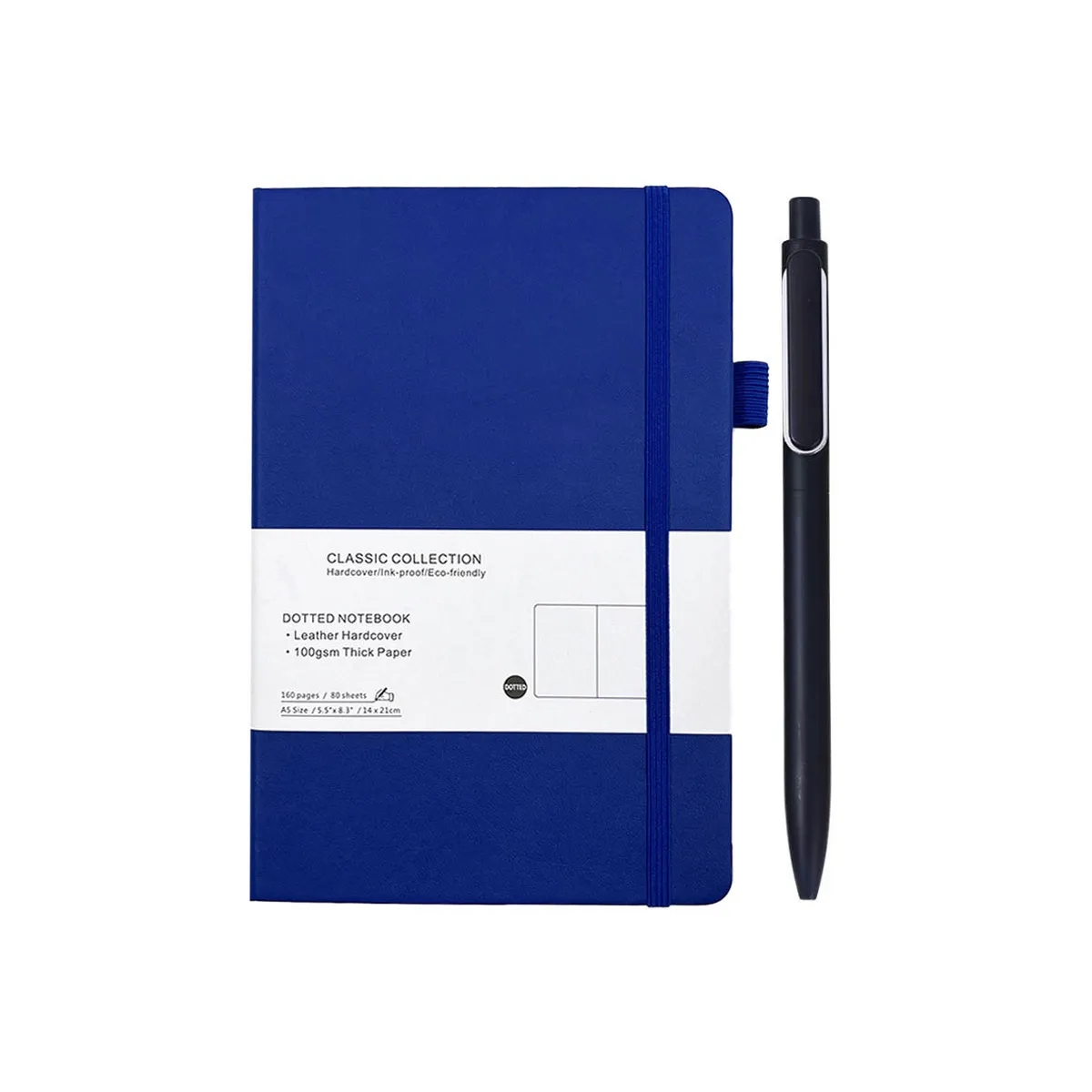 A5 Leather Cover Dotted Notebook With Metal Pen 9