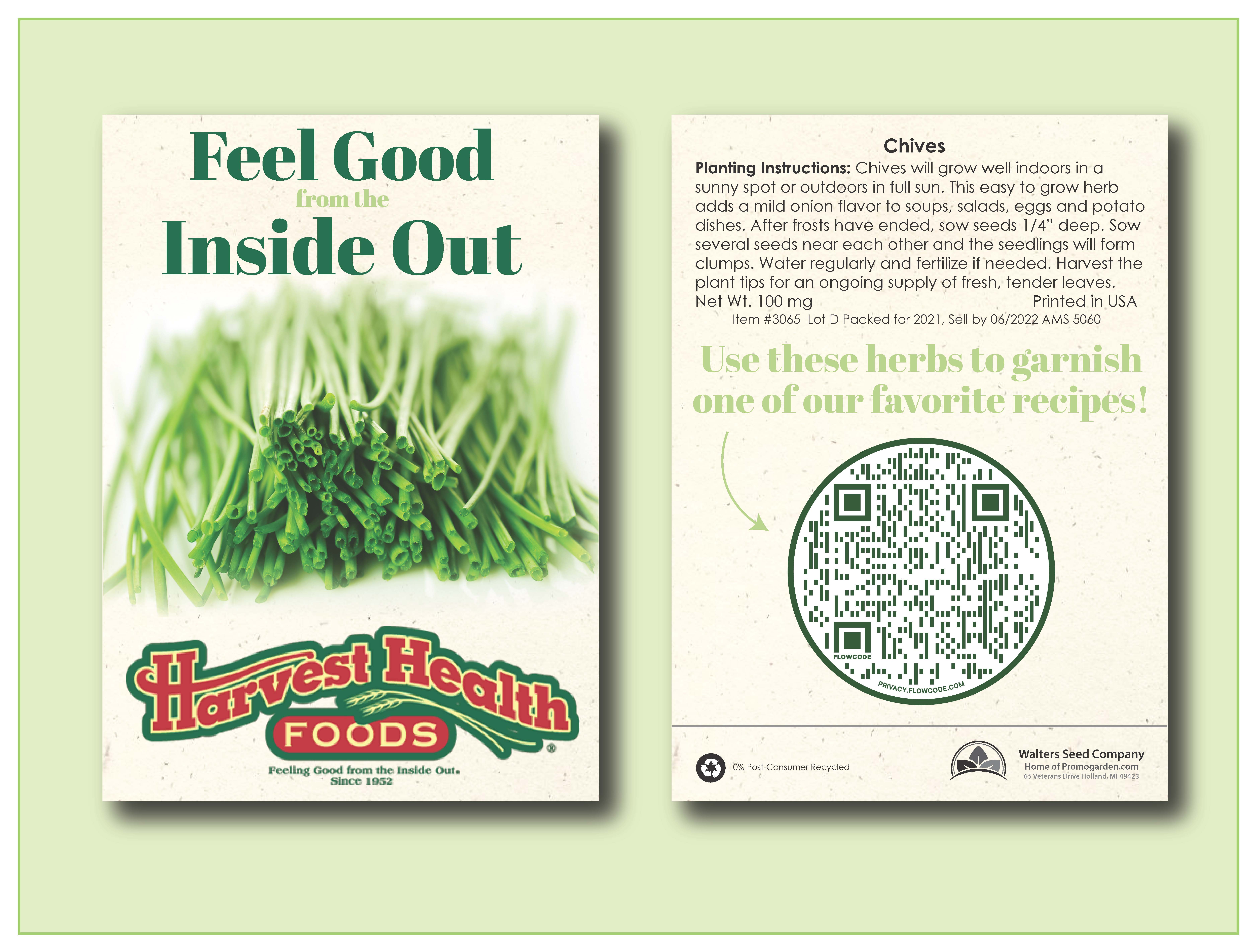 Chives Herb Seed Packet - Size 3.25" x 4.5" 2