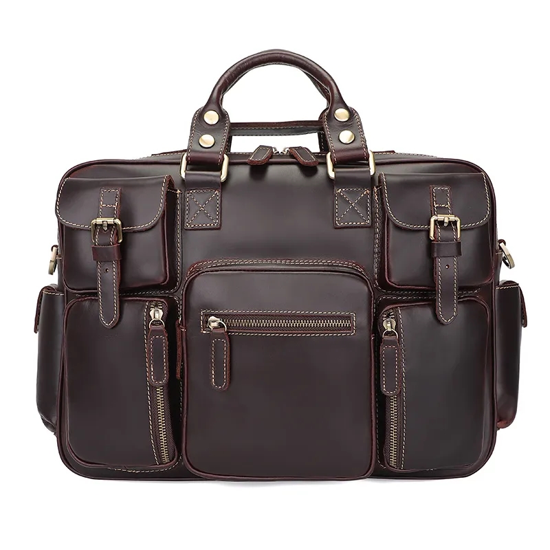 Custom Vintage Genuine Cowhide Briefcase Messenger Bag 8