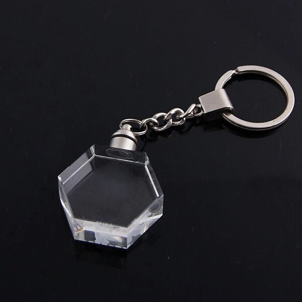 LED Light Hexagon Shaped Crystal Key Chain 4