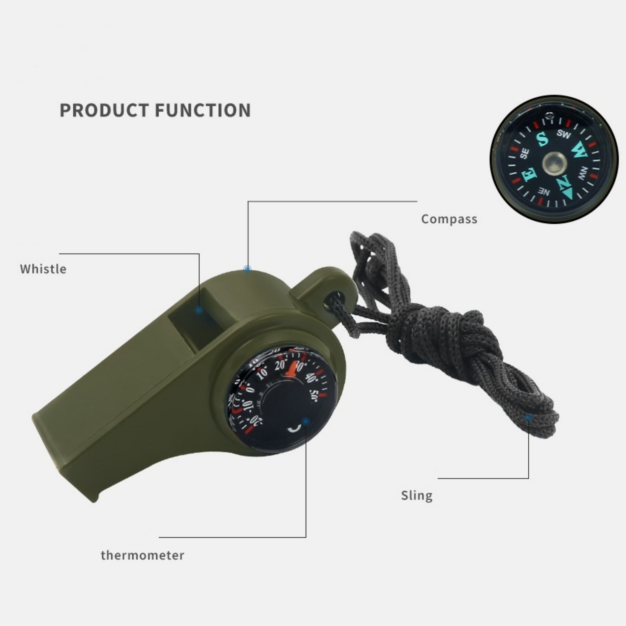 3-in-1 Whistles With Compass And Thermometer 5