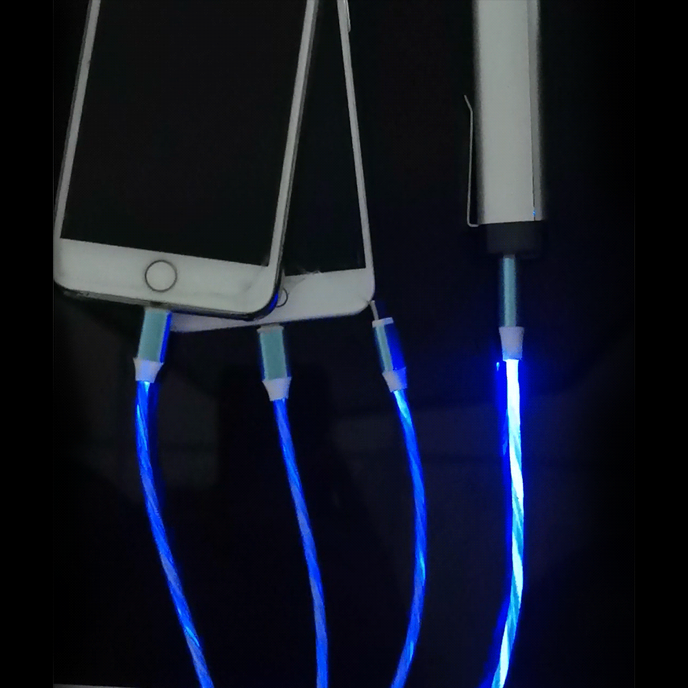 Calumet 4ft, 3in1 LED Flowing Charging Cables with Type C, Android and IOS 7
