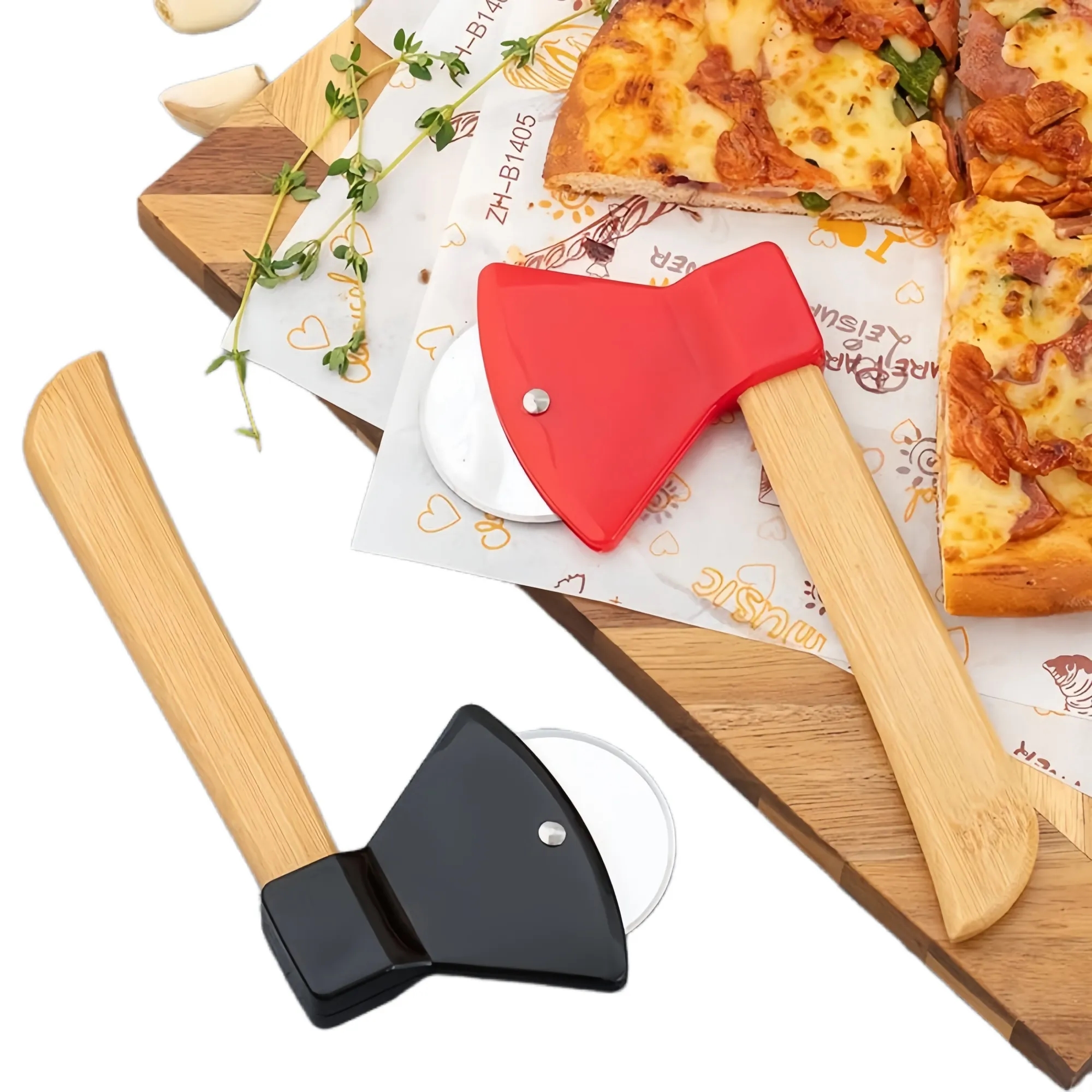 Premium Axe-Style Pizza Cutter with Bamboo Handle 3