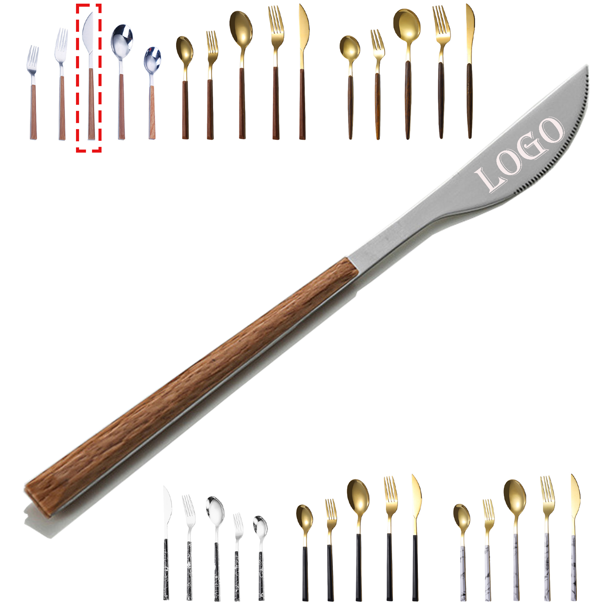Stainless steel dinner knife with wood-effect handle,available in combination sets 3