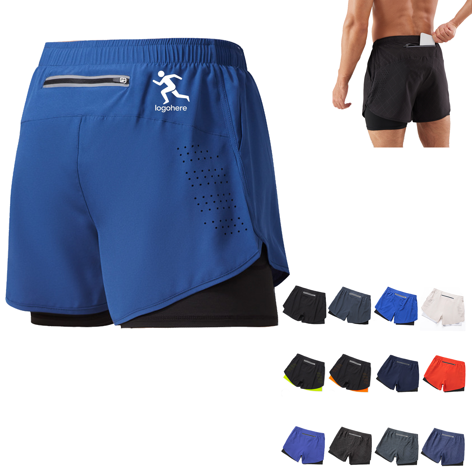 Premium Men's Compression Shorts 2 in 1 with Mesh Outer Layer 2