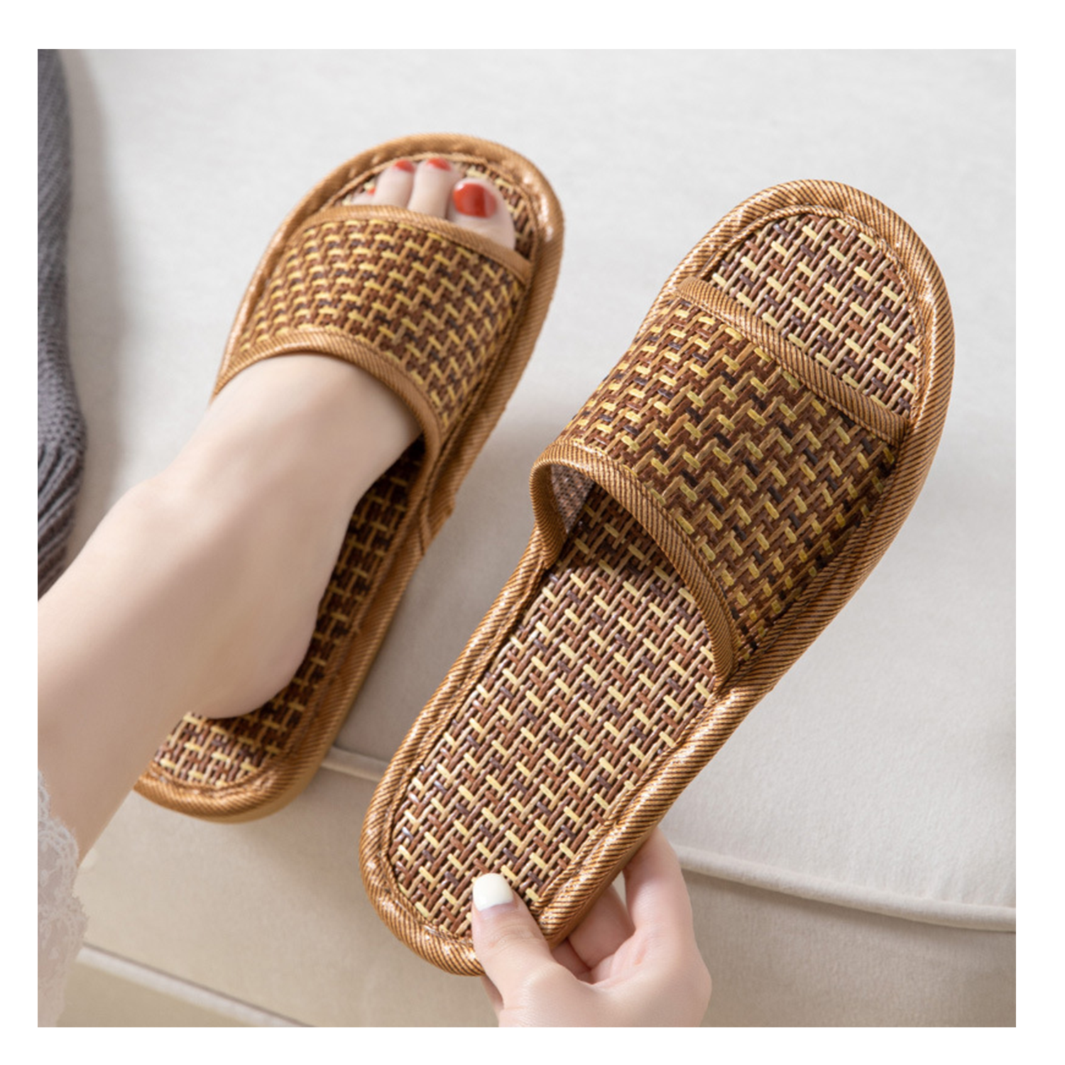 Straw Woven Bamboo Cane Linen Slippers 3