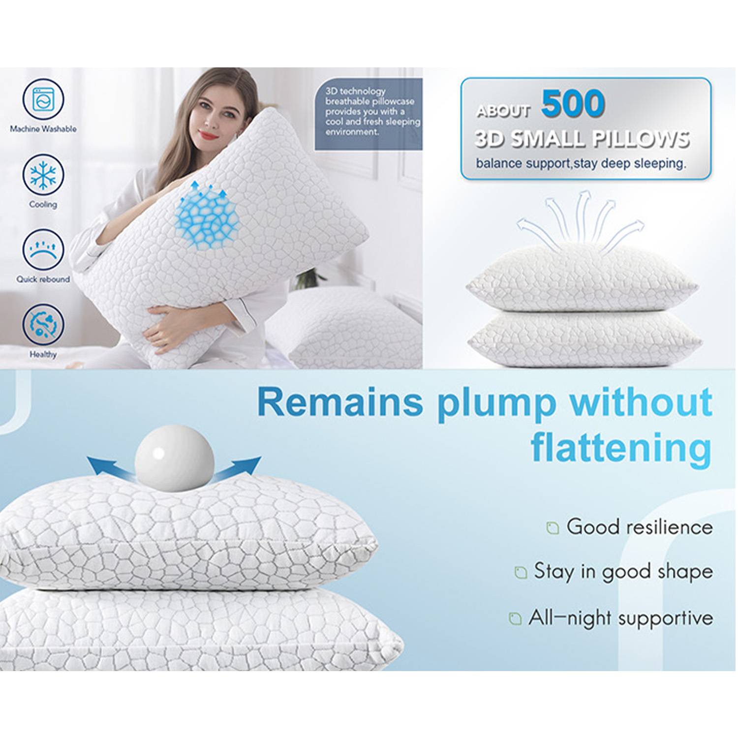 Cooling Memory Foam Pillow – Neck Support & Fiber Fill 4