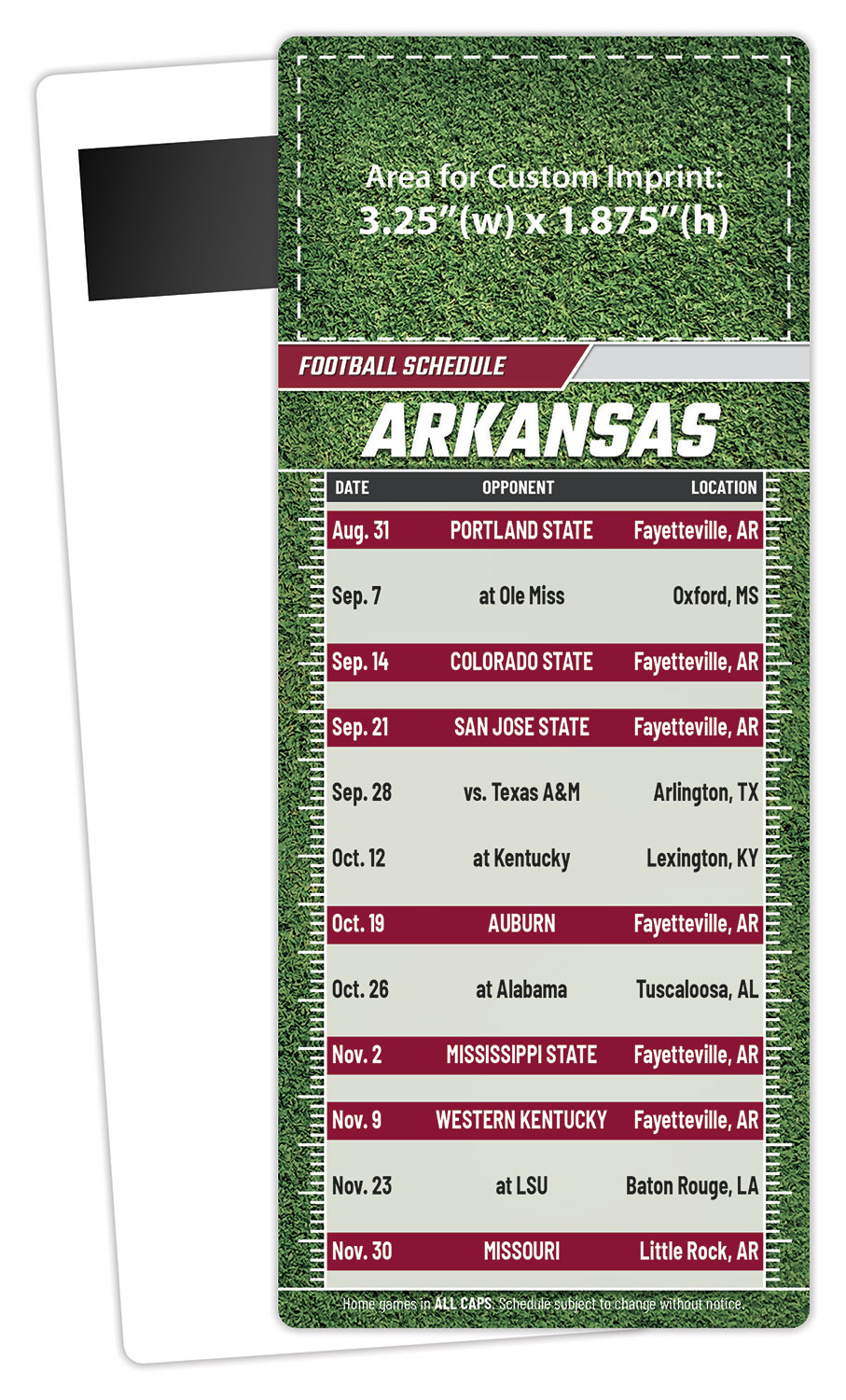 Football Schedule Laminated Card/Postcard with Magnet Strip 3.5x8.5 - 14 pt. 1