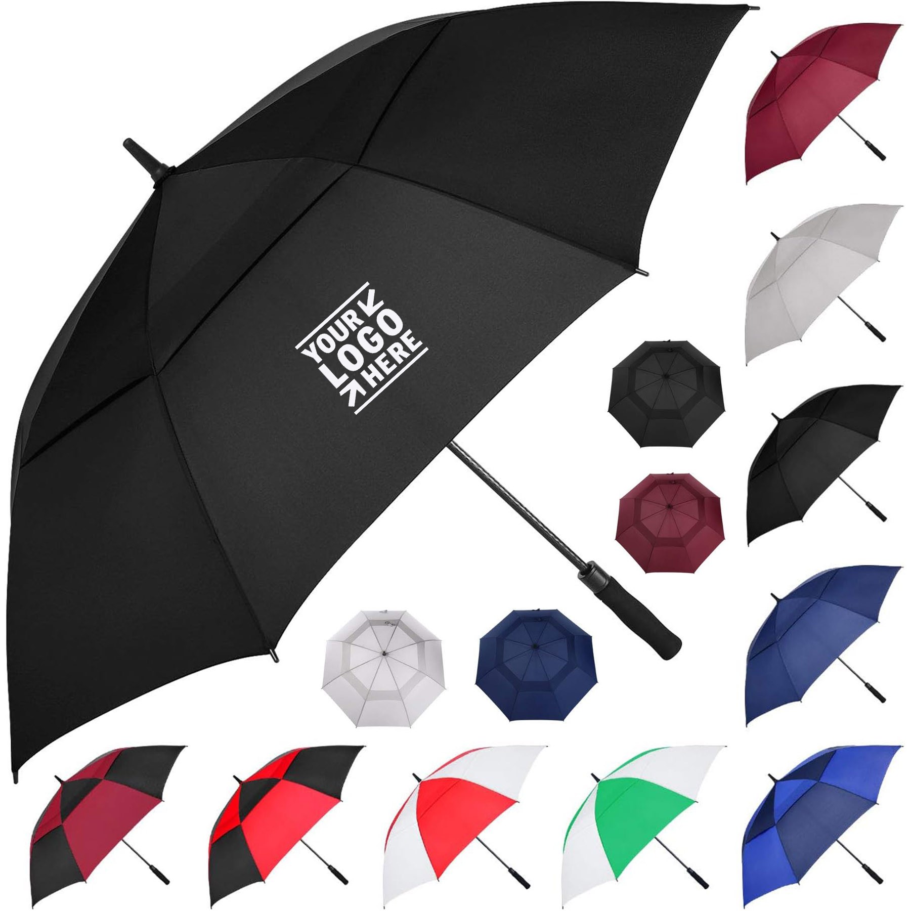 Extra Large Oversize Double Canopy Vented Windproof Waterproof Stick Automatic Open Golf Umbrellas 2