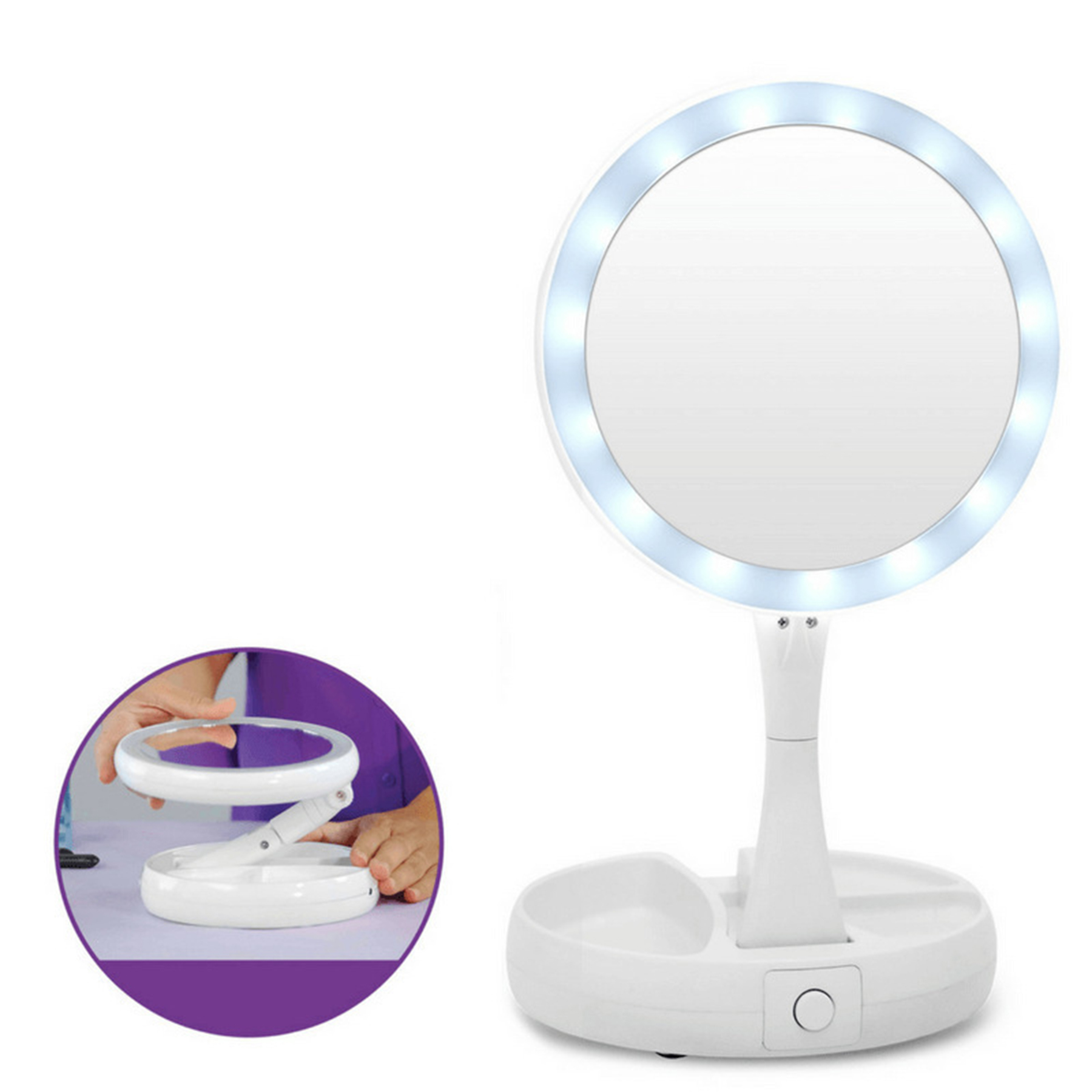 Led Lighted Folding Travel Makeup Mirror 2