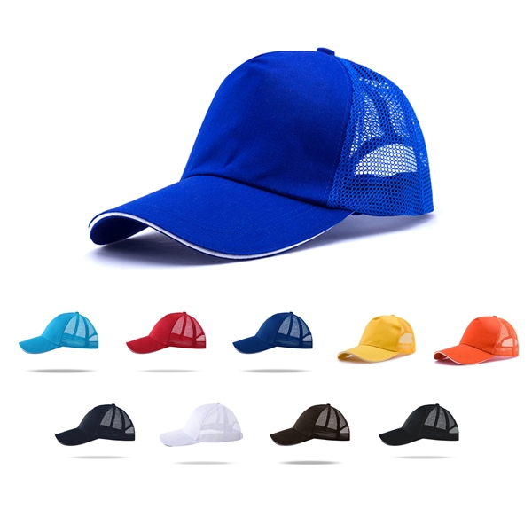 Stock Poly Cotton 5 Panel Mesh Back Cap, Hook and Loop Fastener 12
