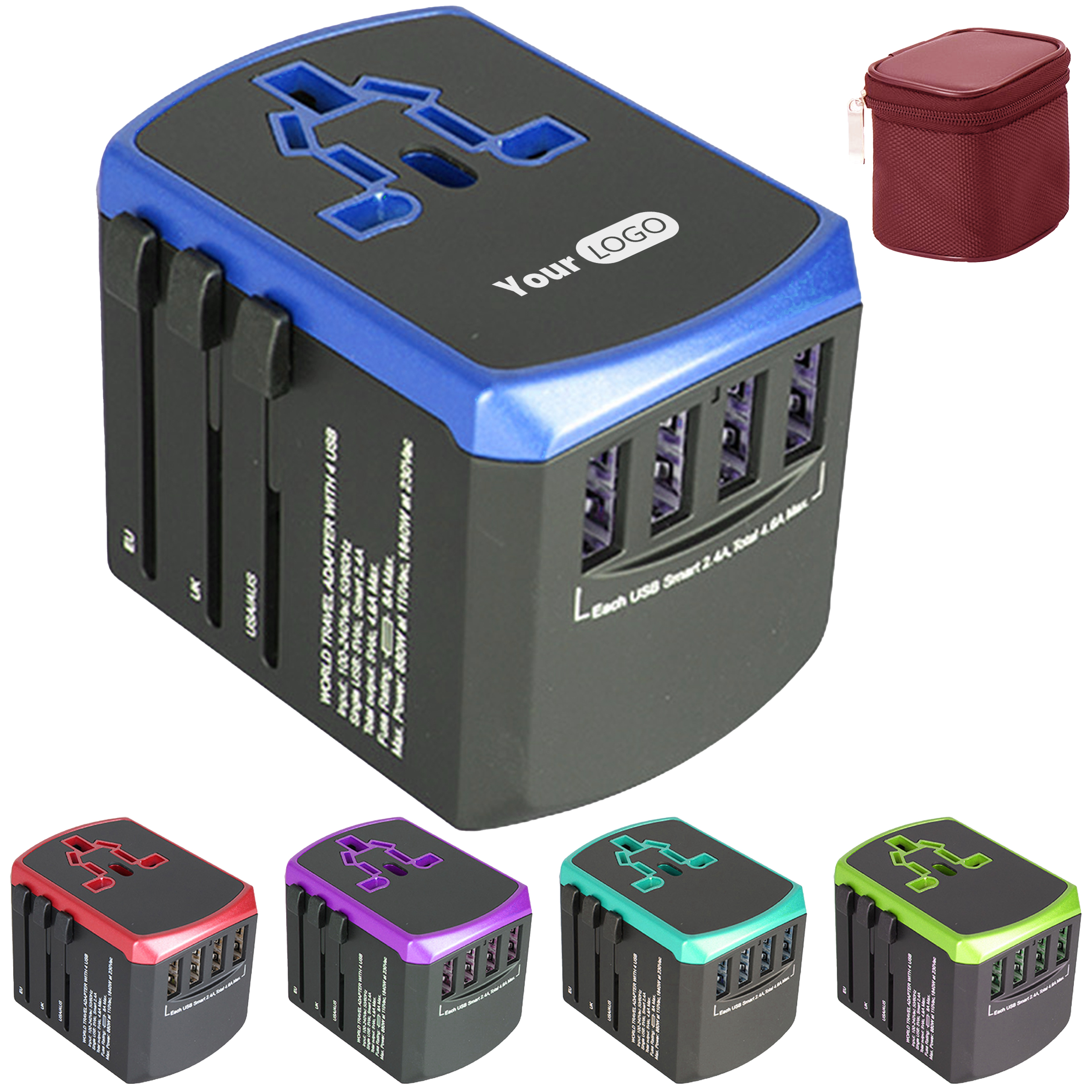 Plastic All-In-One Travel Adapter Plug With Usb 3