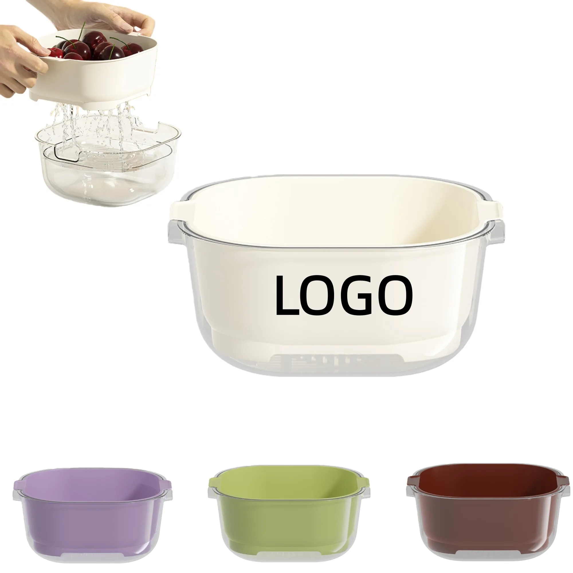 2 Layer PET Vegetable Fruit Washing Drain Basket For Washing