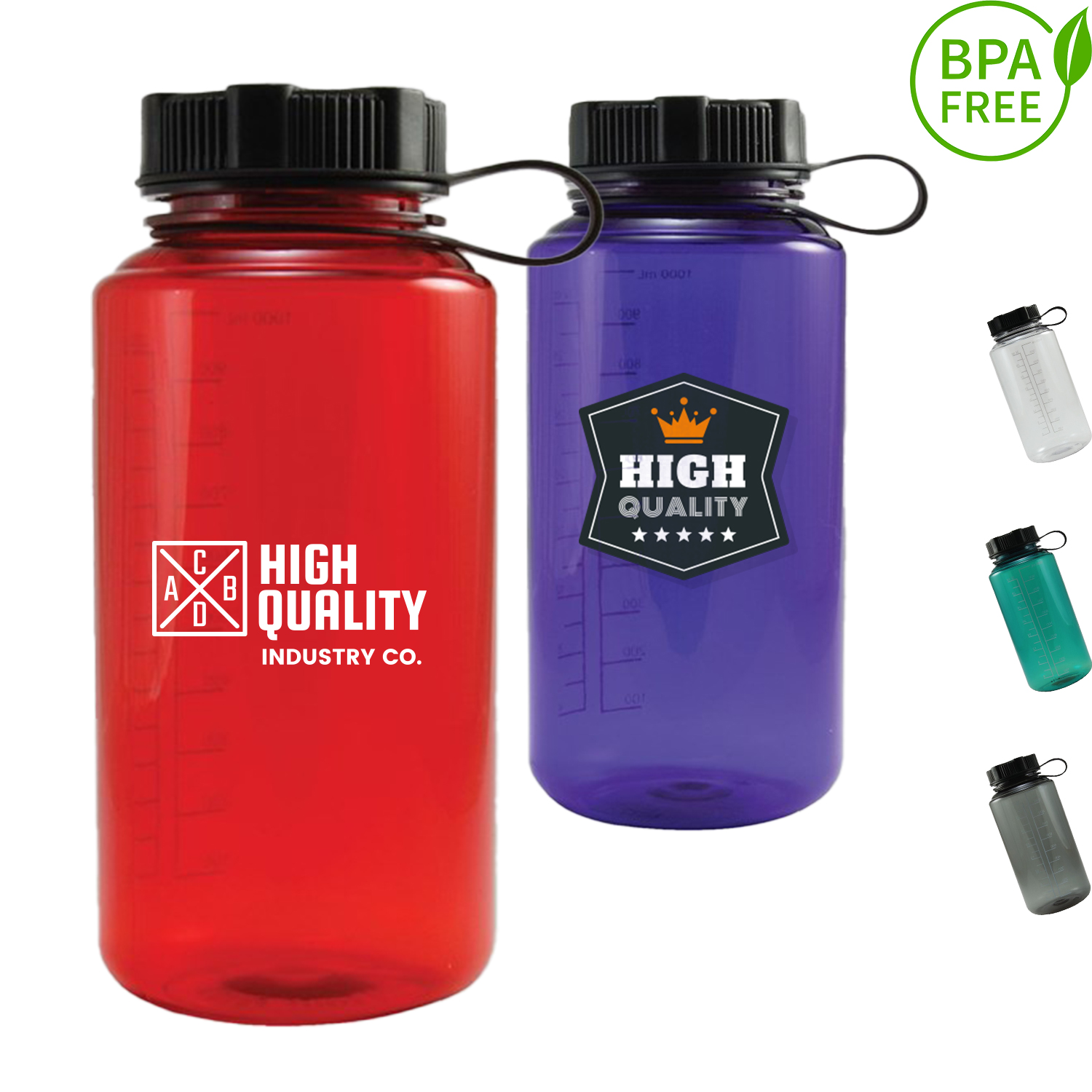 32 oz. BPA free Plastic Water Bottle w/ Tethered lid 2