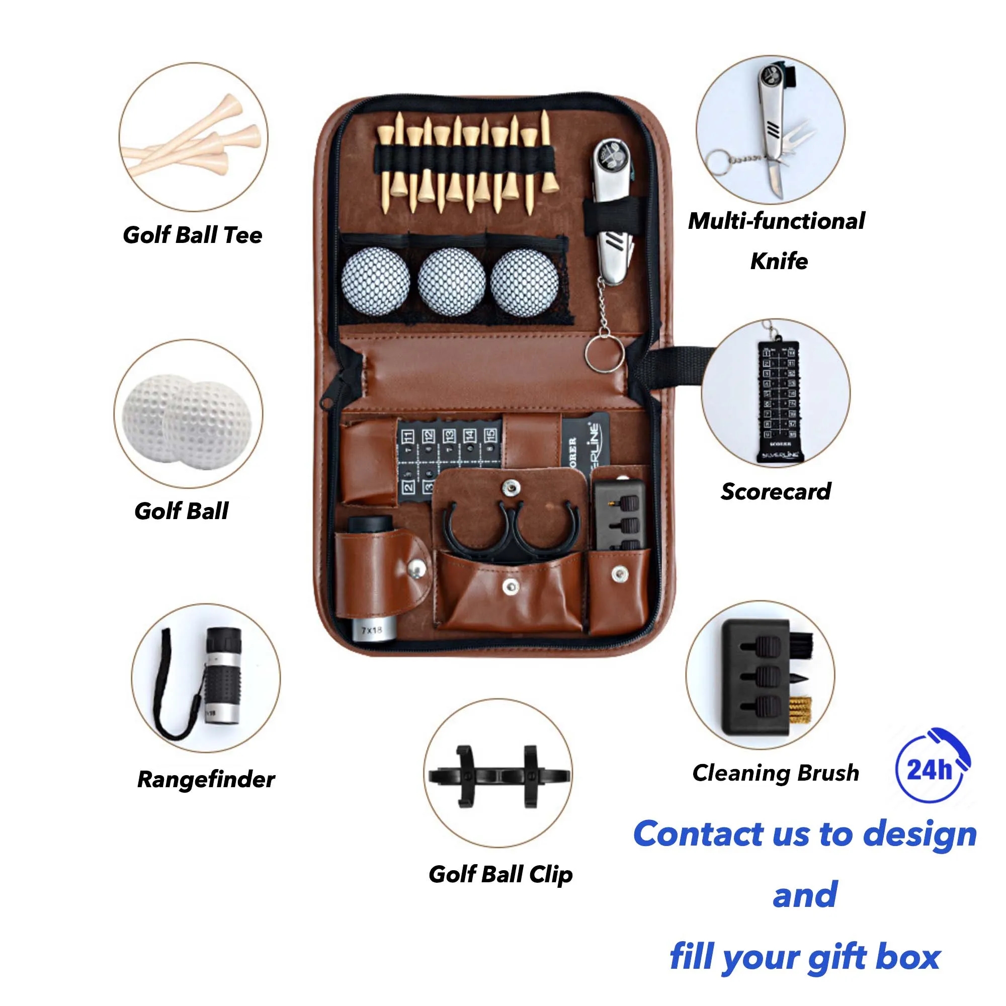 MOQ50 Leather Golf Tool Kit Accessories Pouch Set 1