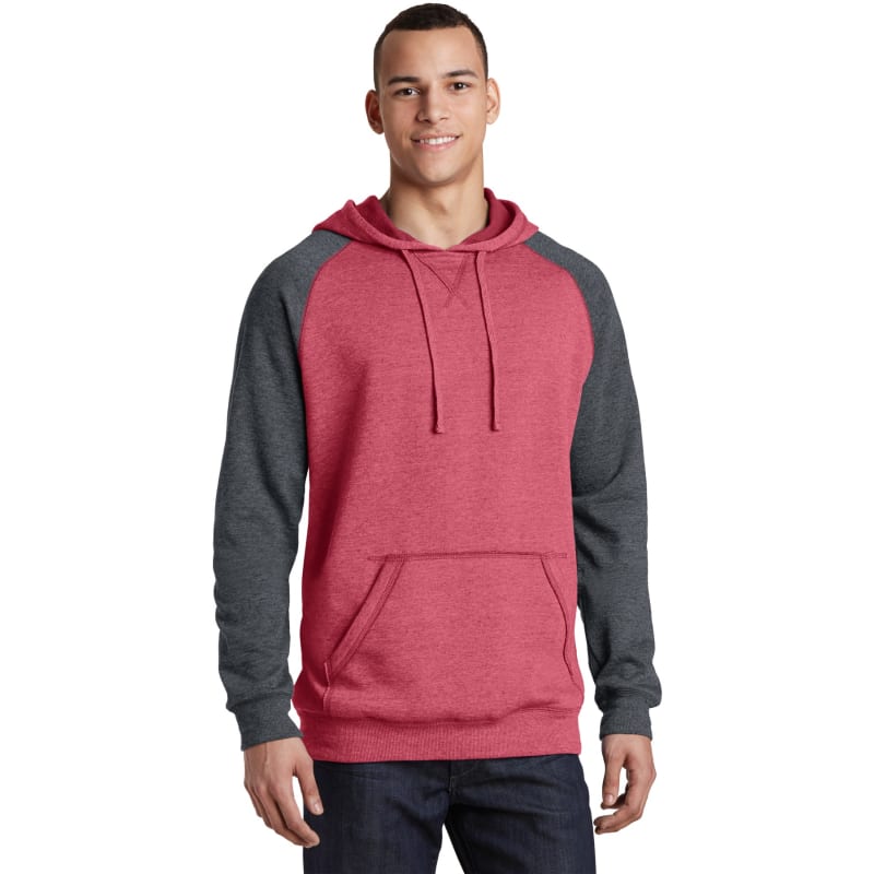 District Young Mens Lightweight Fleece Raglan Hoodie. 5