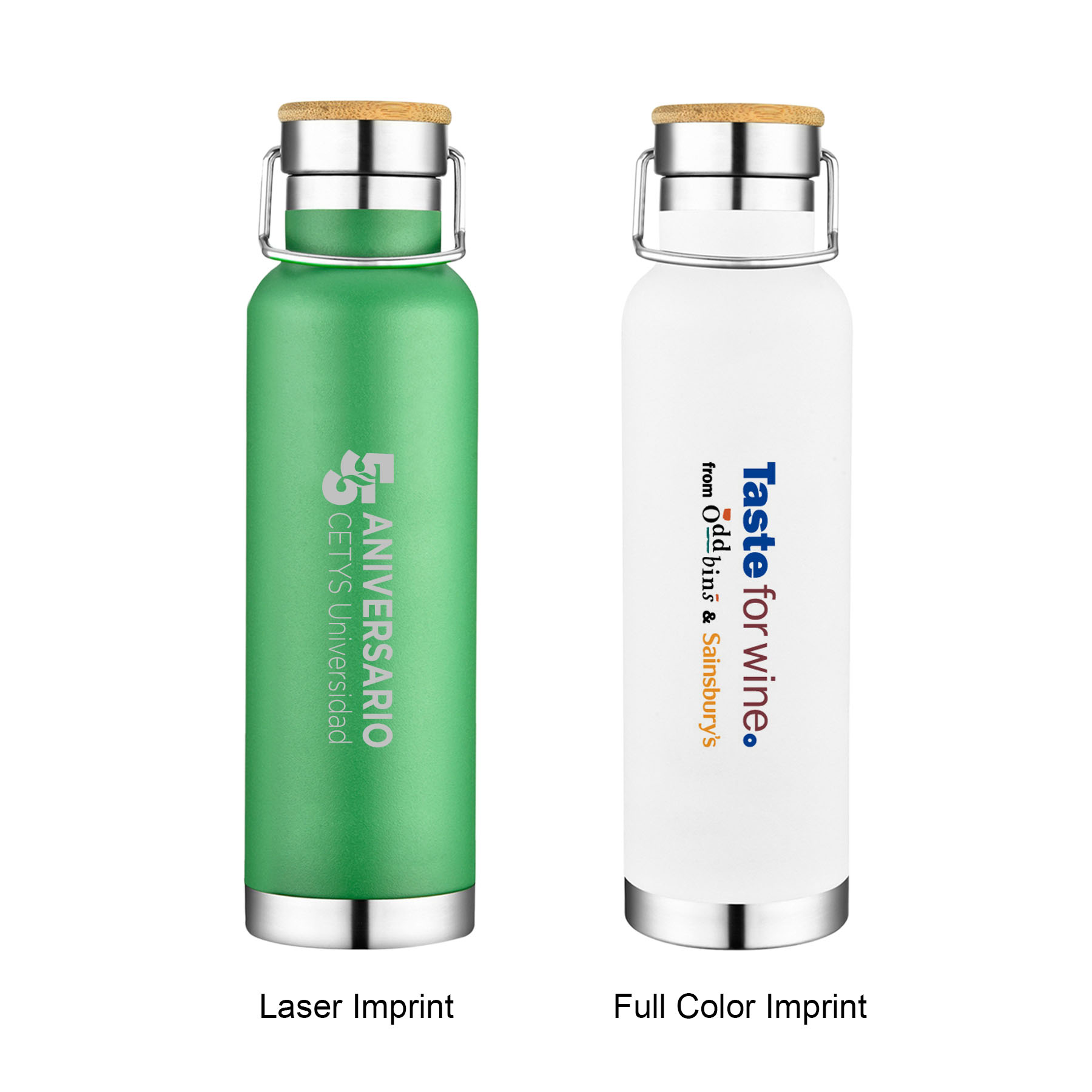 22 oz. Double Wall Stainless Steel Vacuum Water Bottle/Mug w/Bamboo Lid, custom water bottle with logo imprint 7