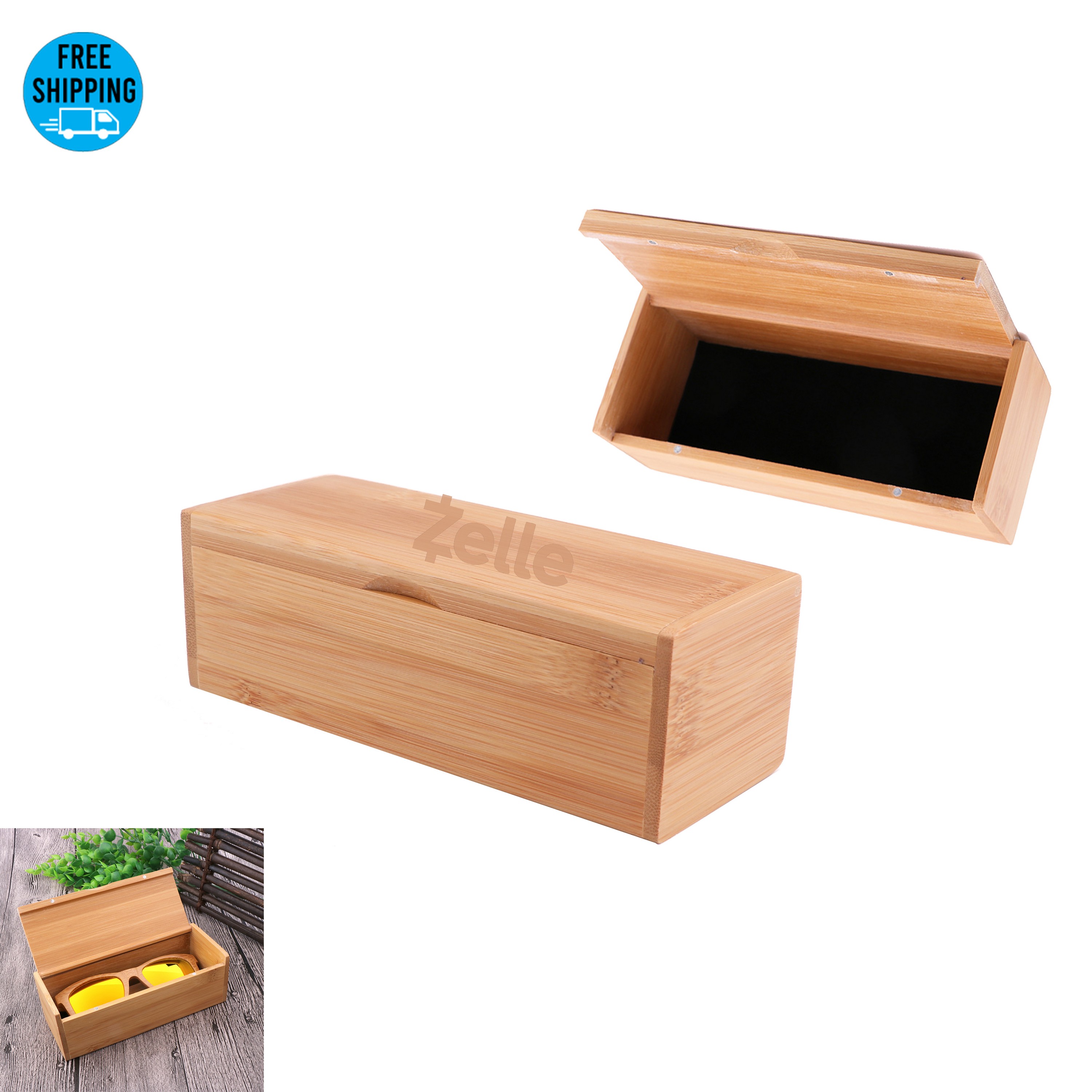 Natural Bamboo Magnetic Sunglasses Case-Ocean 7