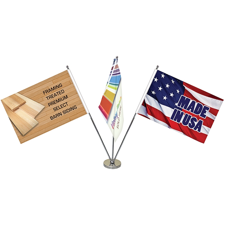 11.4-20" Metal Telescopic Flagpole with Three Single Reverse Flags 3