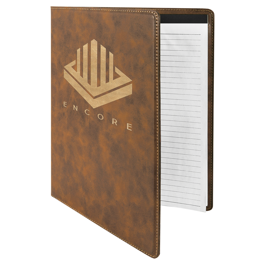 9 1/2" x 12" Rustic/Gold Leatherette Portfolio with Notepad 2