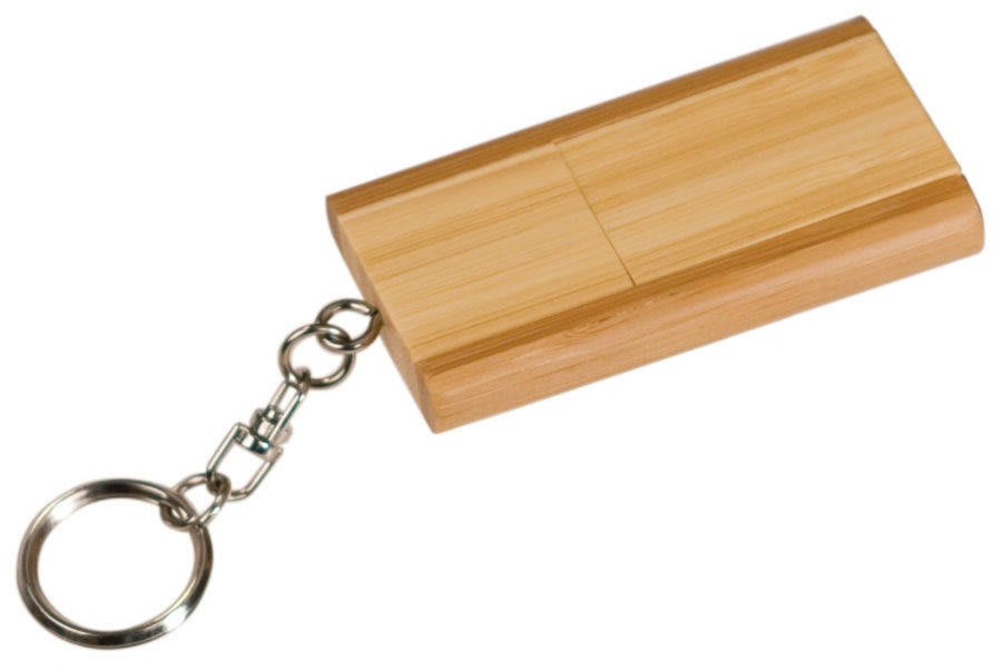 1 3/8" x 2 3/8" 8GB 2-Tone Bamboo Flip Style USB Flash Drive with Keychain 1