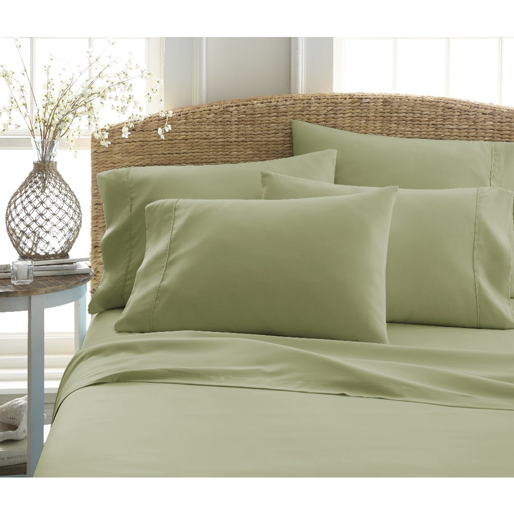 Microfiber Bed Sheet Sets - Sage Cali King 6 Piece Double-Brushed 1