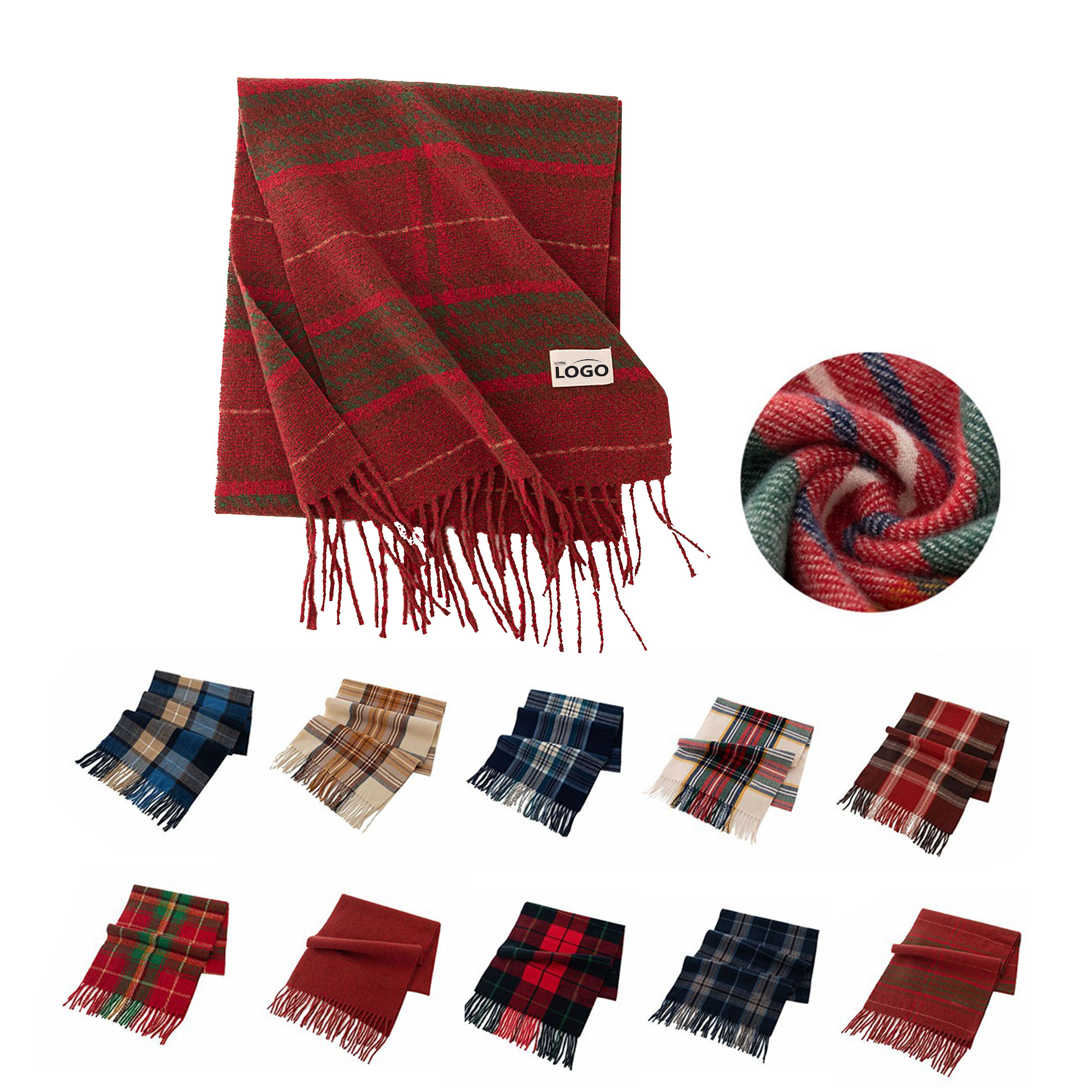 Christmas Plush Tassel Plaid Scarf Winter 2