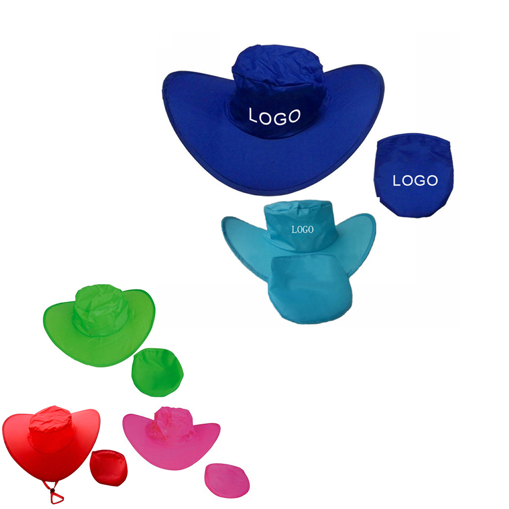 Foldable Polyester Cap /Printed Cowboy Hat With Pouch 2
