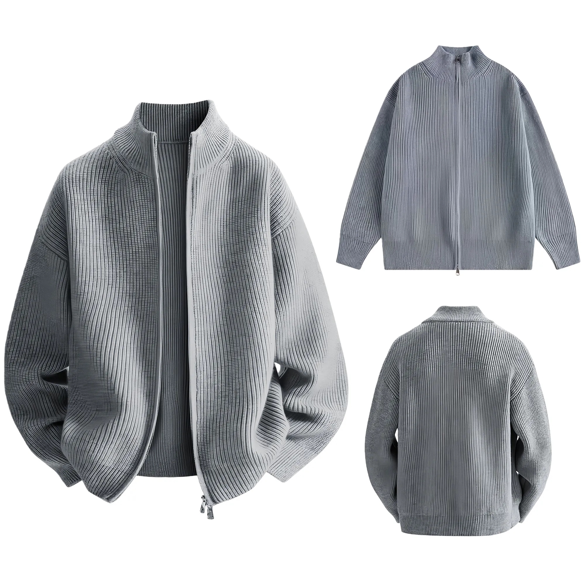 Stylish Men's Knit Cardigan Stand Collar Loose Fit 2