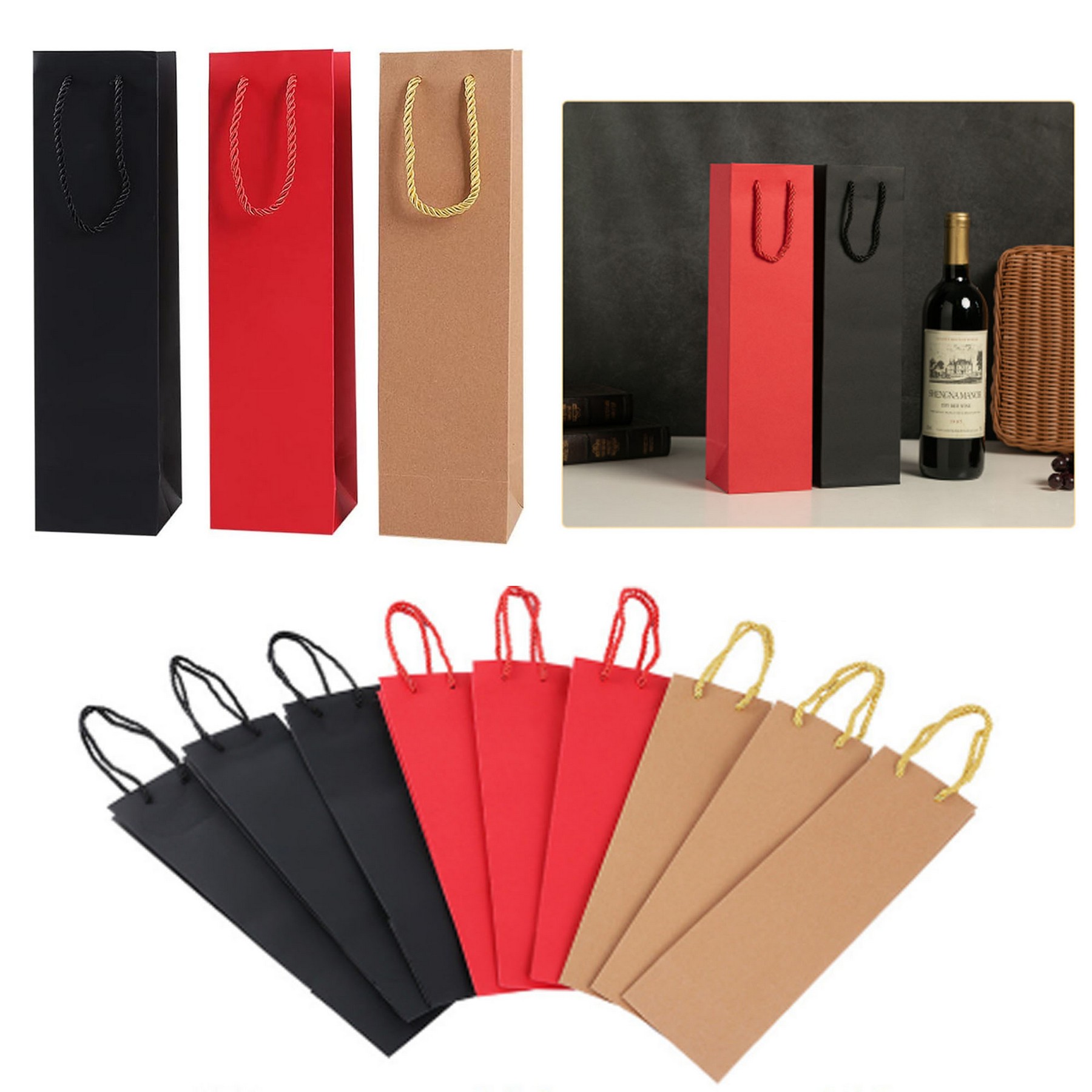 Single Bottle Wine Paper Bag With Handle 2