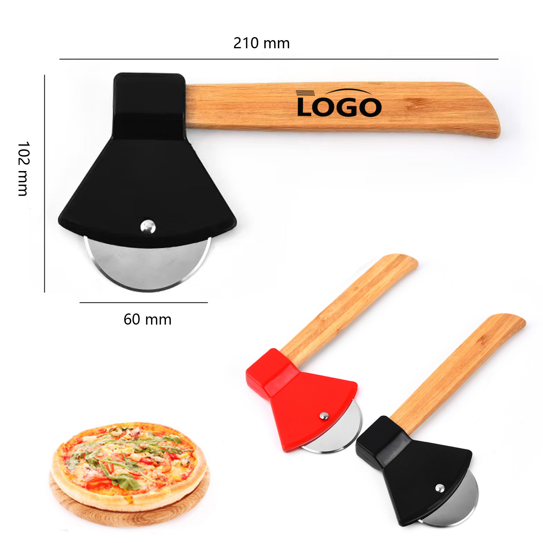 Stainless Steel Pizza Cutter Wheel Wooden Handle 2