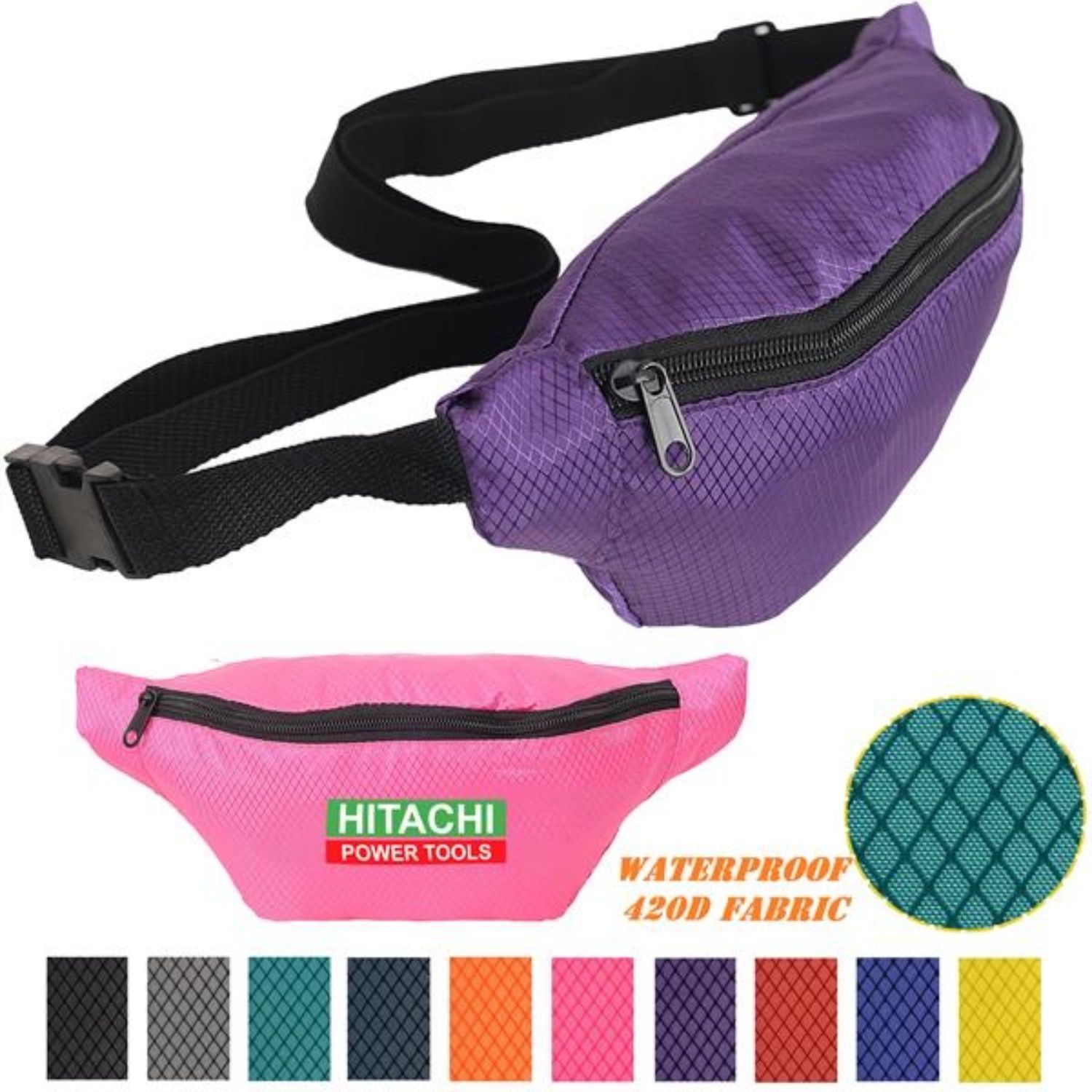 Waterproof Ribstop Waist Fanny Packs w/ 1 Zipper, 13"W x 6"H 2