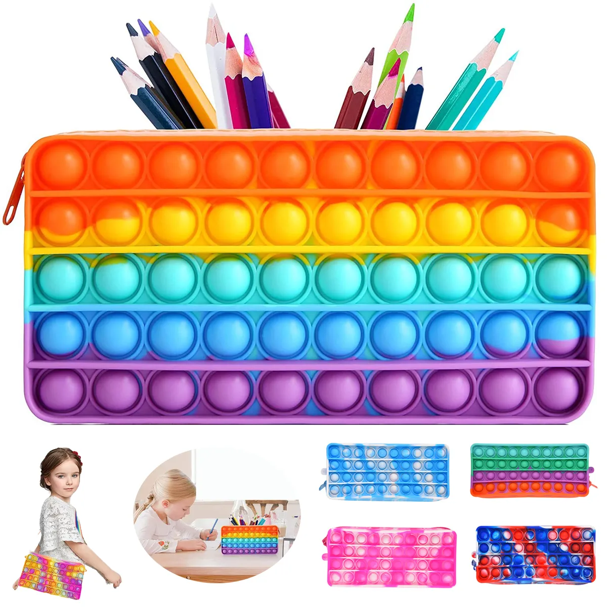 Pencil Case Sensory Silicone Bubble Toy Stationery 10